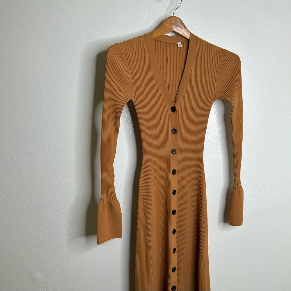 A.L.C. Tamara Button Front Maxi Dress Ribbed Long Sleeve in Cashew XS - Picture 5 of 12